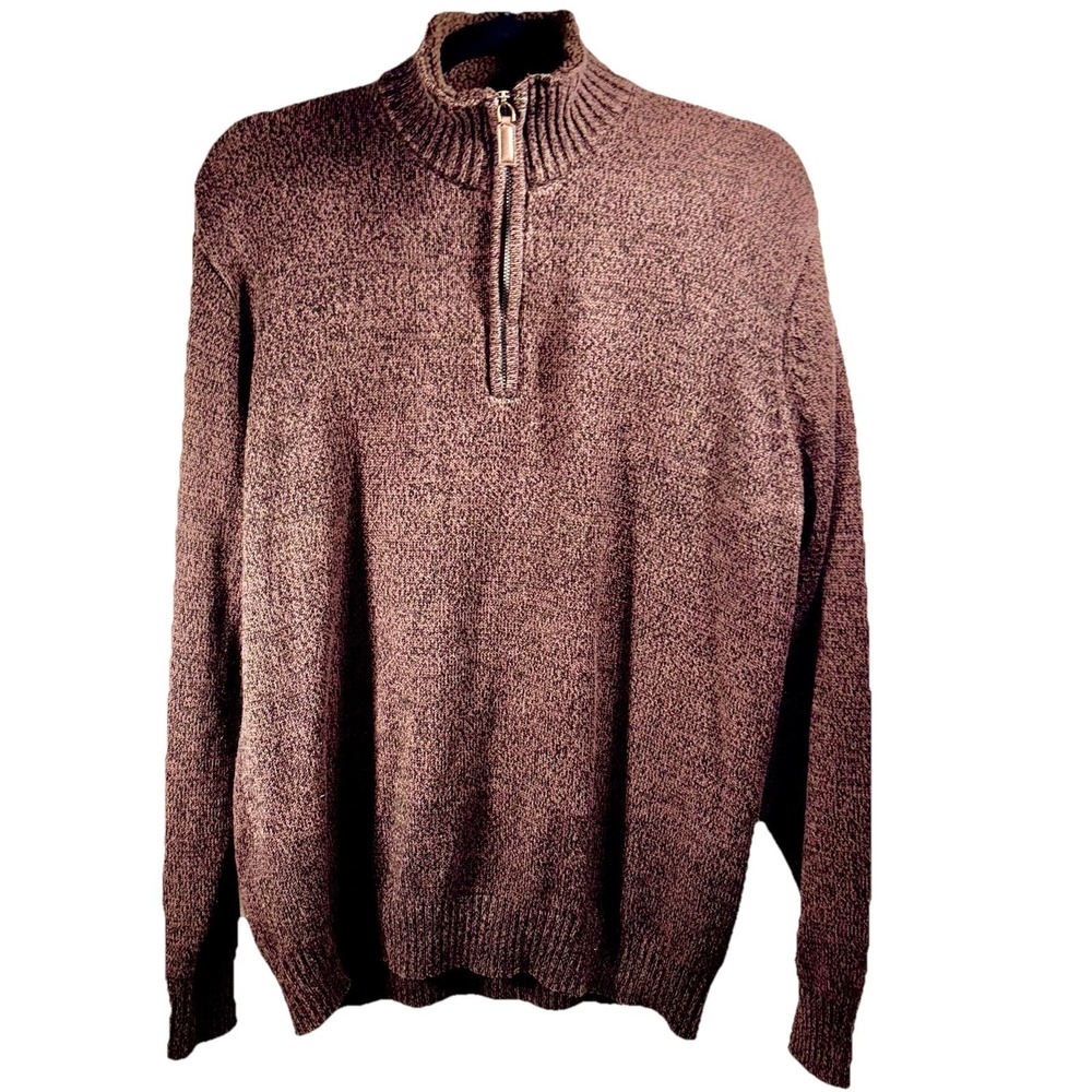 Oscar de la Renta Quarter Zip Sweater Mens Medium‎ Blue Excellent Fleece Collar